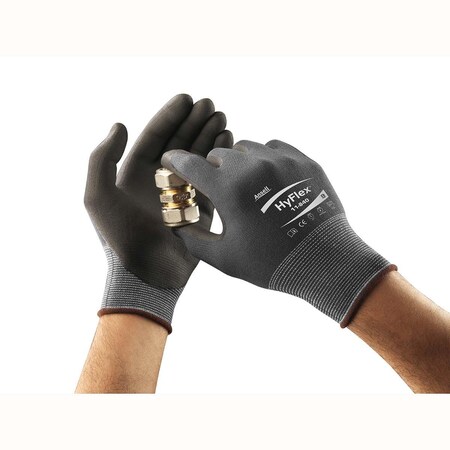 Ansell Hyflex 18G Dk Blue Nylon Liner, Black Pu Palm Coat, Sz 10 11-840-6